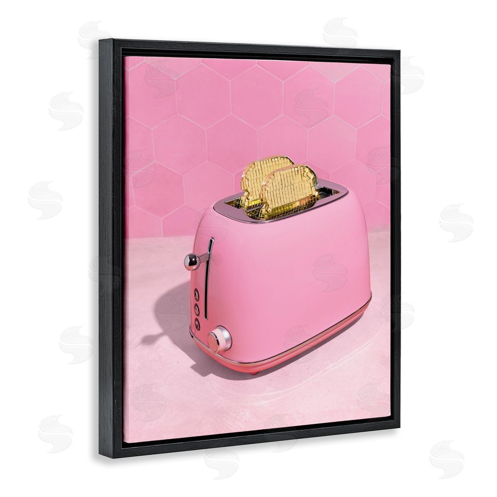 LISH Creative Golden Toaster over Pink Black Floating Framed Canvas Wall Art