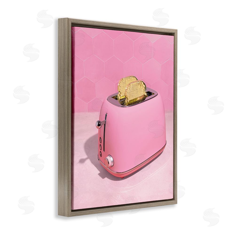 LISH Creative Golden Toaster over Pink Brown Floating Framed Canvas Wall Art