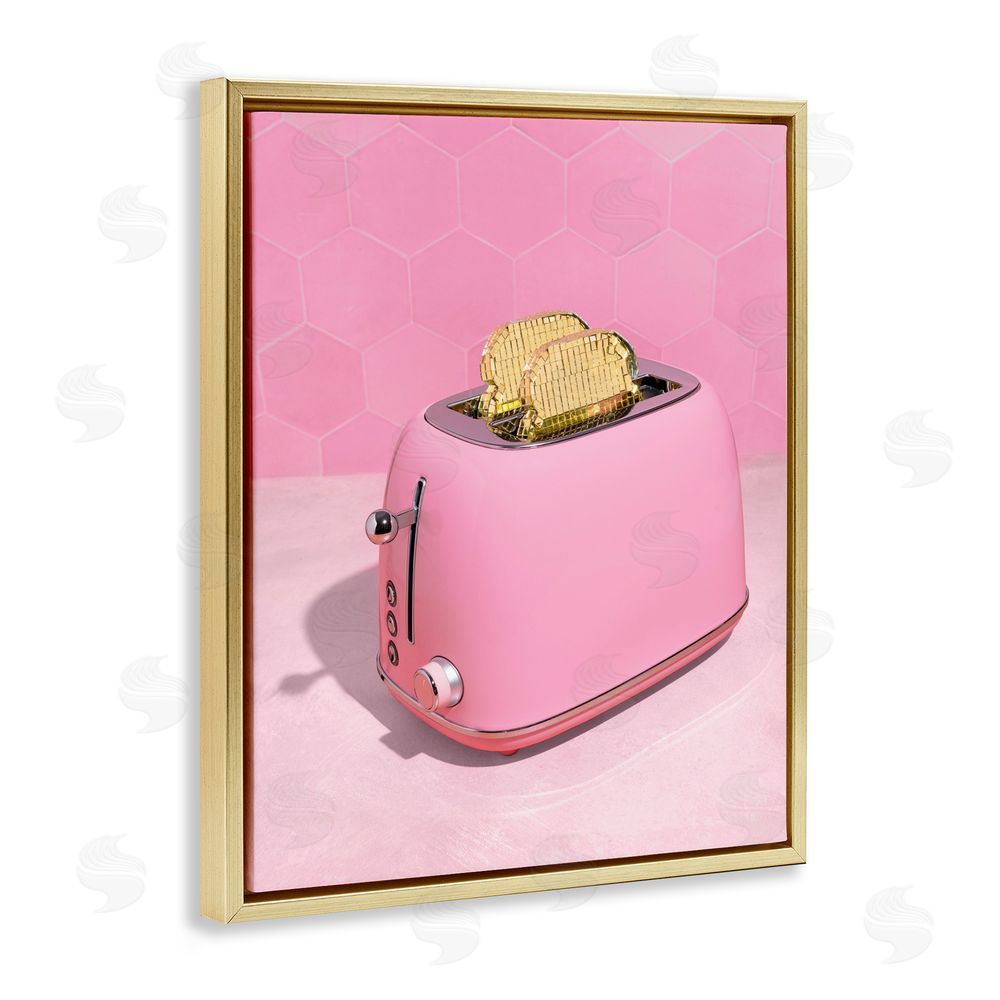 LISH Creative Golden Toaster over Pink Gold Floating Framed Canvas Wall Art