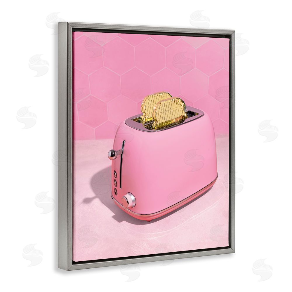 LISH Creative Golden Toaster over Pink Gray Floating Framed Canvas Wall Art