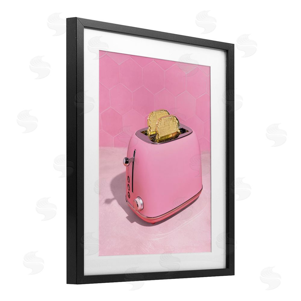 LISH Creative Golden Toaster over Pink Black Framed Print Under Glass Wall Art