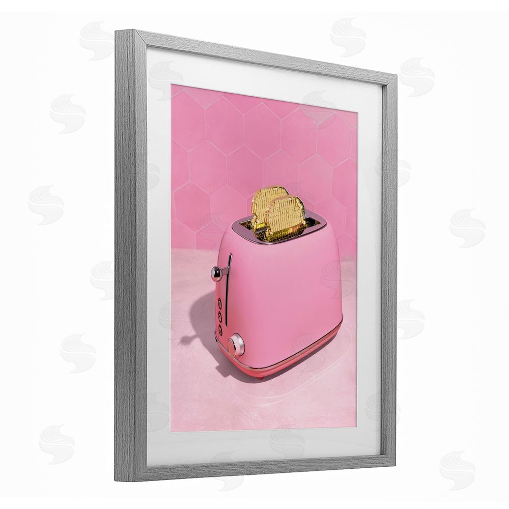 LISH Creative Golden Toaster over Pink Gray Framed Print Under Glass Wall Art