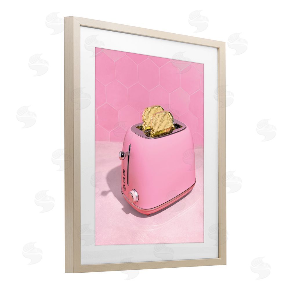 LISH Creative Golden Toaster over Pink Brown Framed Print Under Glass Wall Art