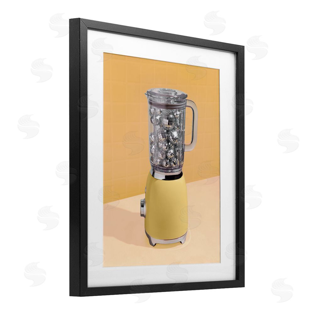 LISH Creative Disco Drink Blender over Yellow Black Framed Print Under Glass Wall Art