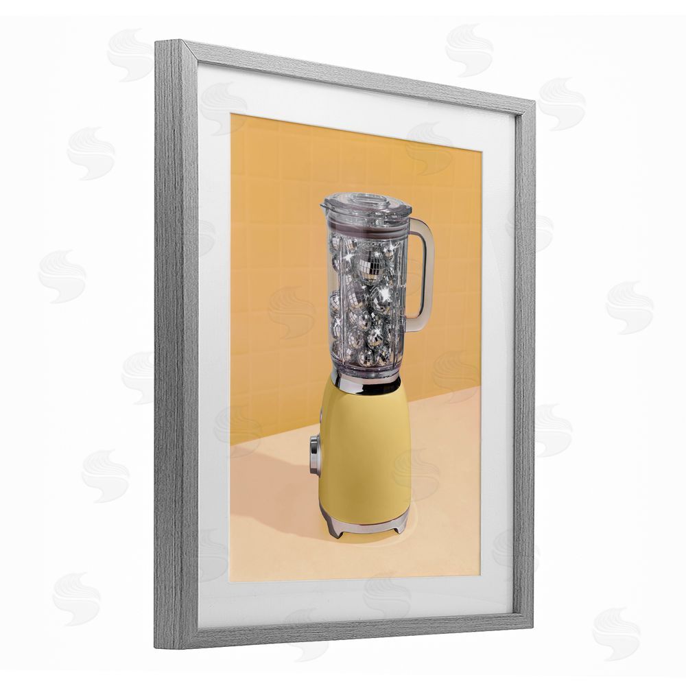 LISH Creative Disco Drink Blender over Yellow Gray Framed Print Under Glass Wall Art