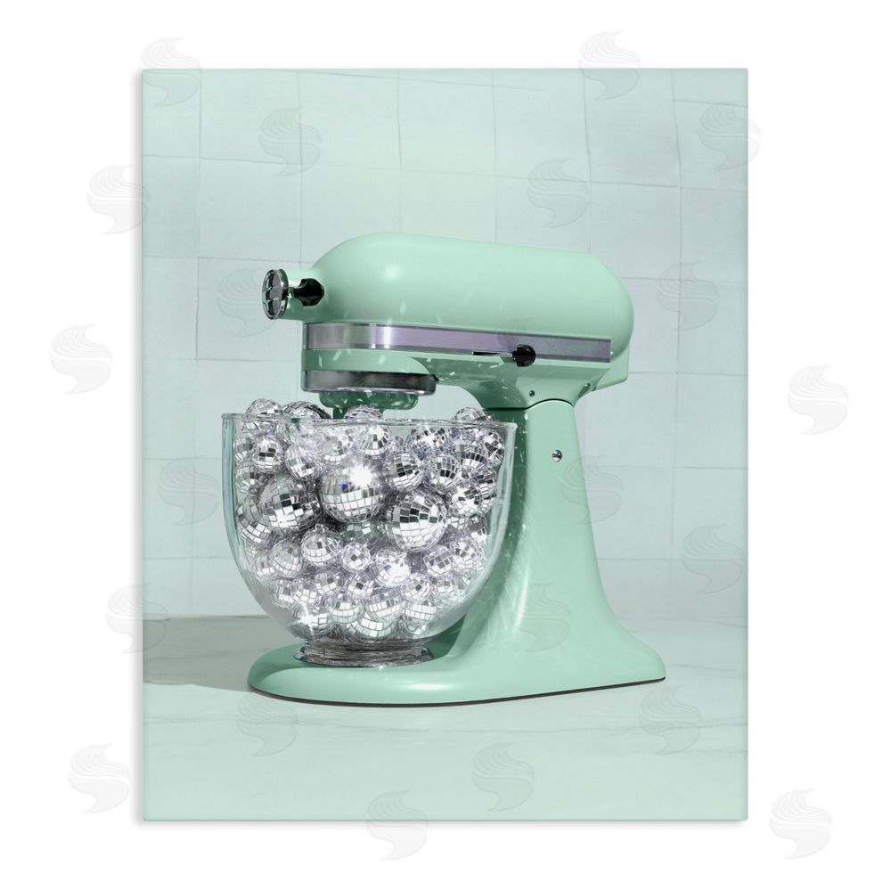 LISH Creative Disco Kitchen Mixer over Green Stretched Canvas Wall Art