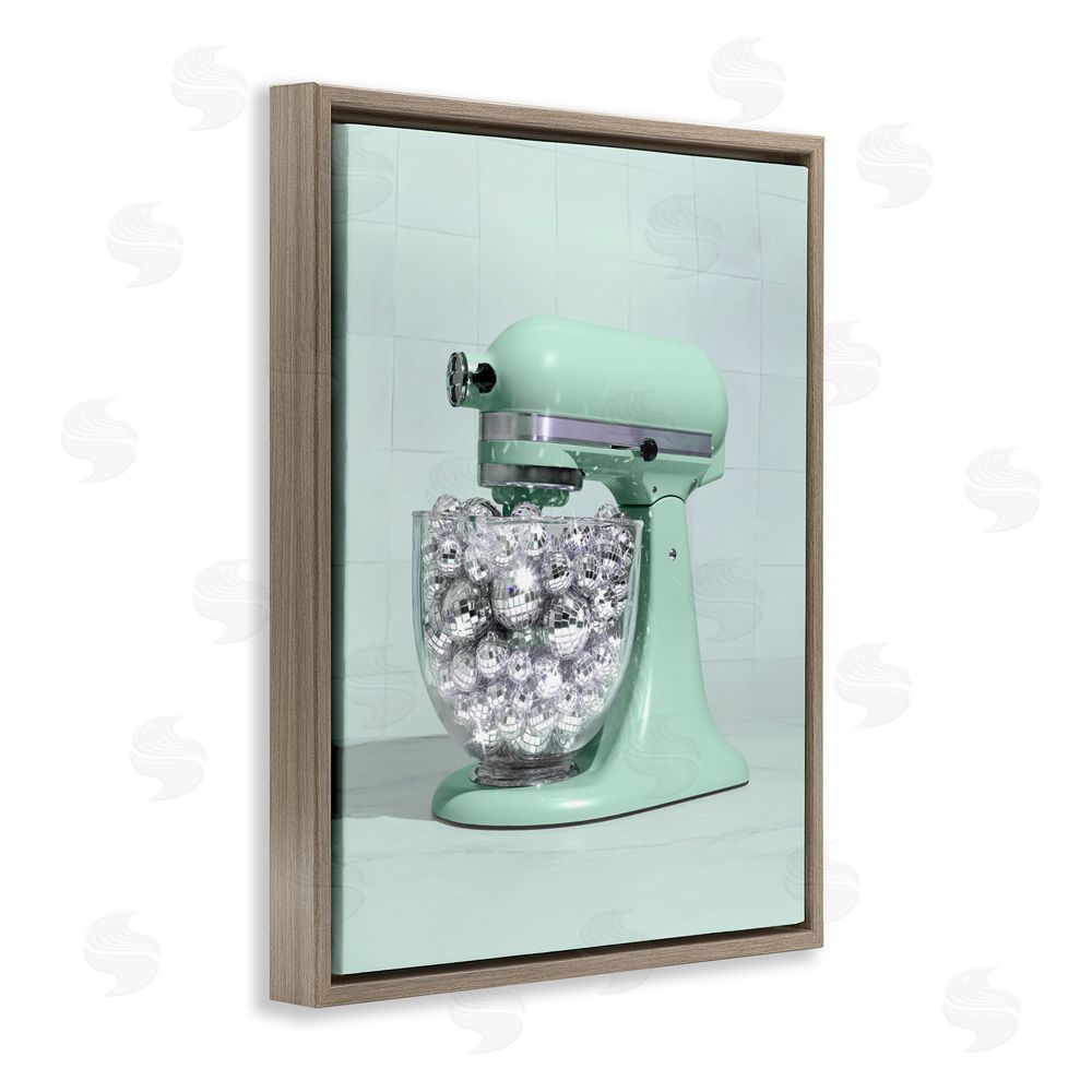 LISH Creative Disco Kitchen Mixer over Green Brown Floating Frame Canvas Wall Art Print