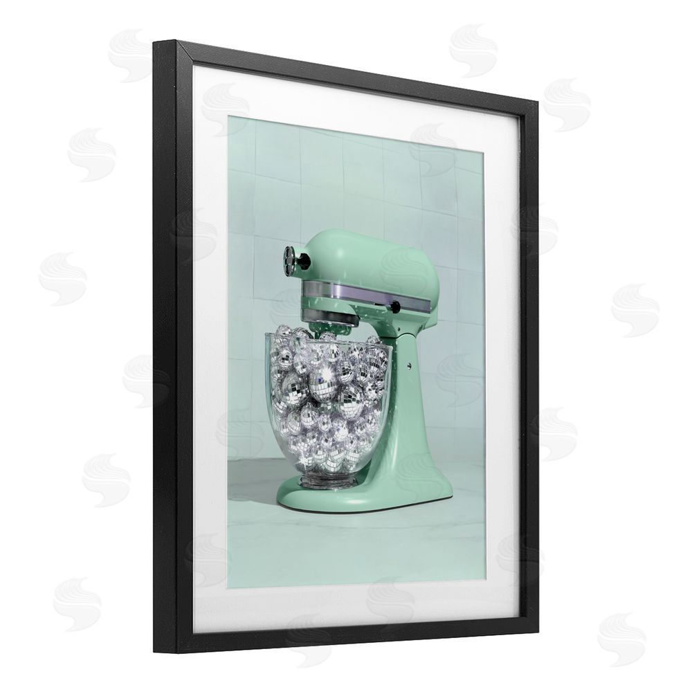 LISH Creative Disco Kitchen Mixer over Green Black Framed Print Under Glass Wall Art