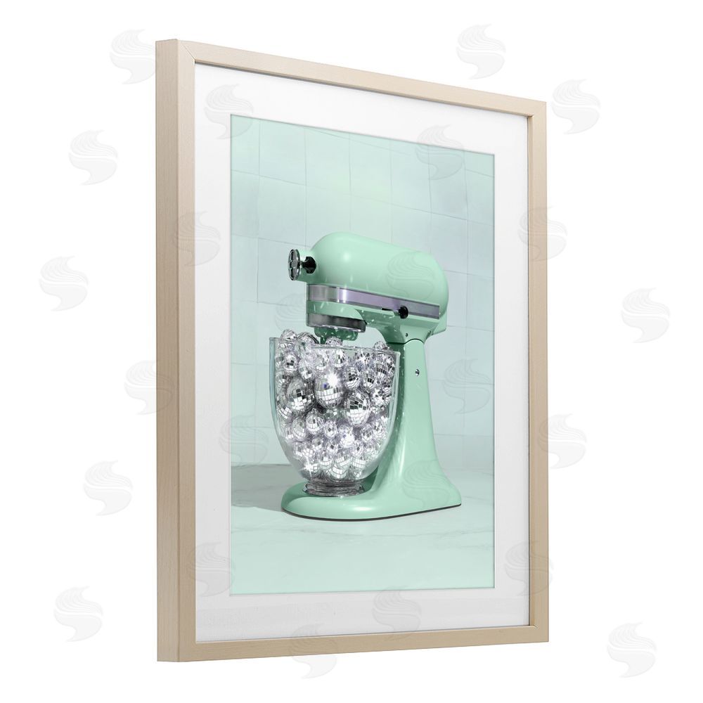 LISH Creative Disco Kitchen Mixer over Green Brown Framed Print Under Glass Wall Art