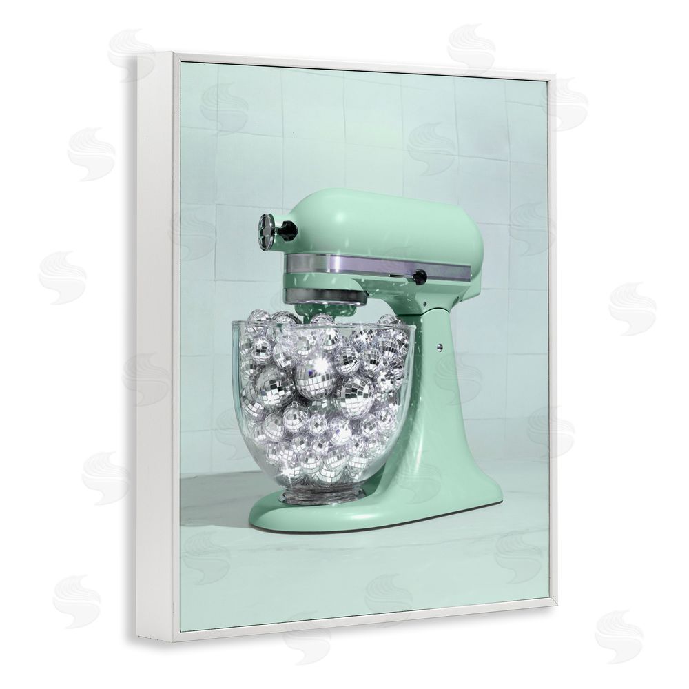 LISH Creative Disco Kitchen Mixer over Green White Framed Giclee Wall Art Print