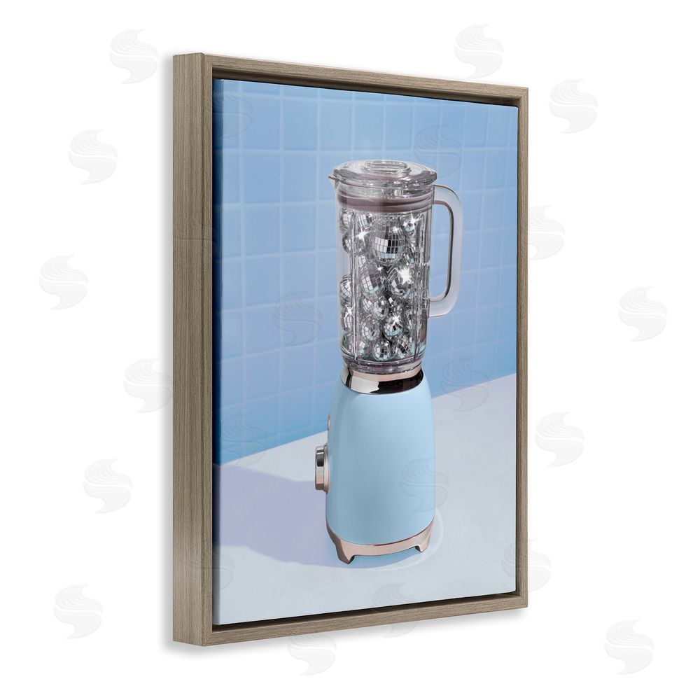 LISH Creative Disco Drink Mixer over Blue Brown Floating Frame Canvas Wall Art Print