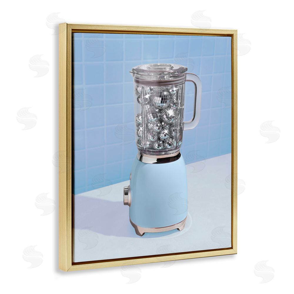 LISH Creative Disco Drink Mixer over Blue Gold Floating Frame Canvas Wall Art Print