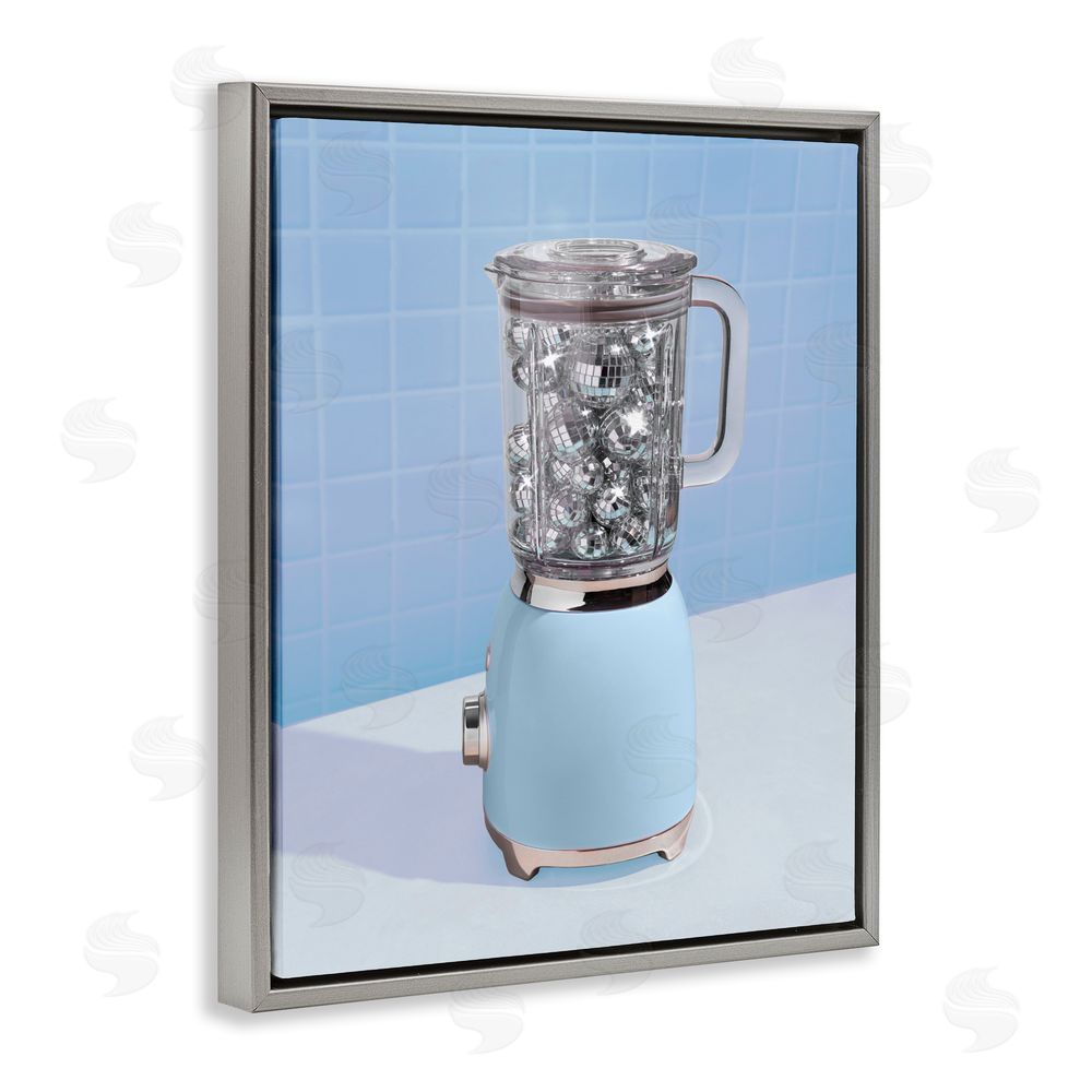 LISH Creative Disco Drink Mixer over Blue Gray Floating Frame Canvas Wall Art Print