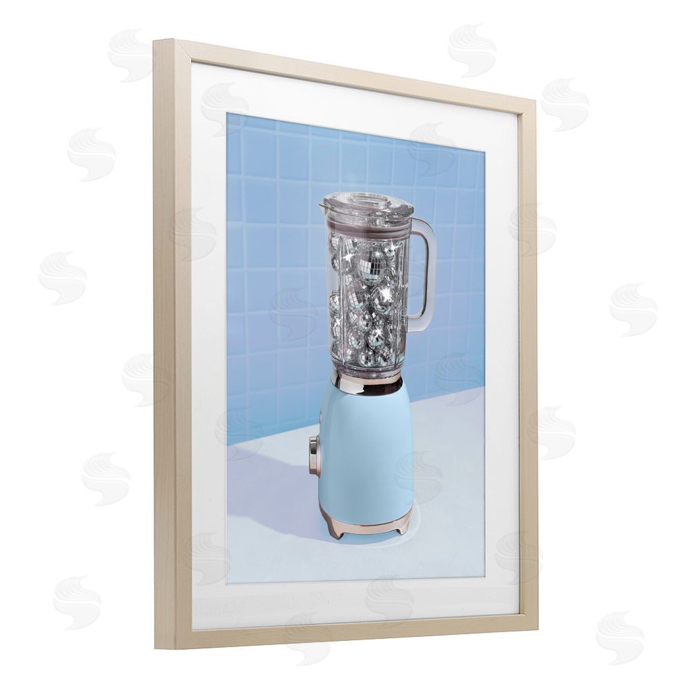 LISH Creative Disco Drink Mixer over Blue Brown Framed Print Under Glass Wall Art