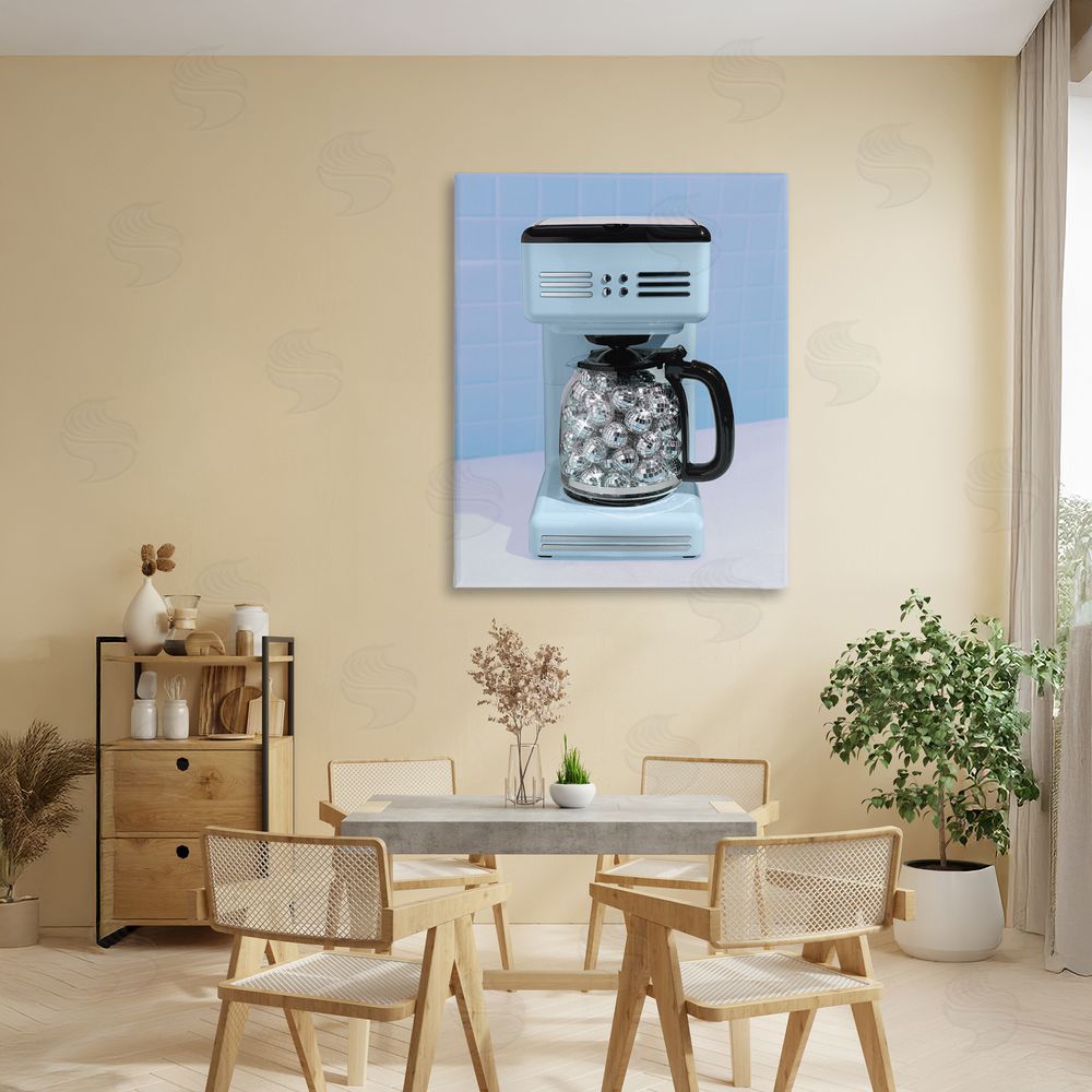 LISH Creative Disco Coffee Maker over Blue Stretched Canvas Wall Art in Room