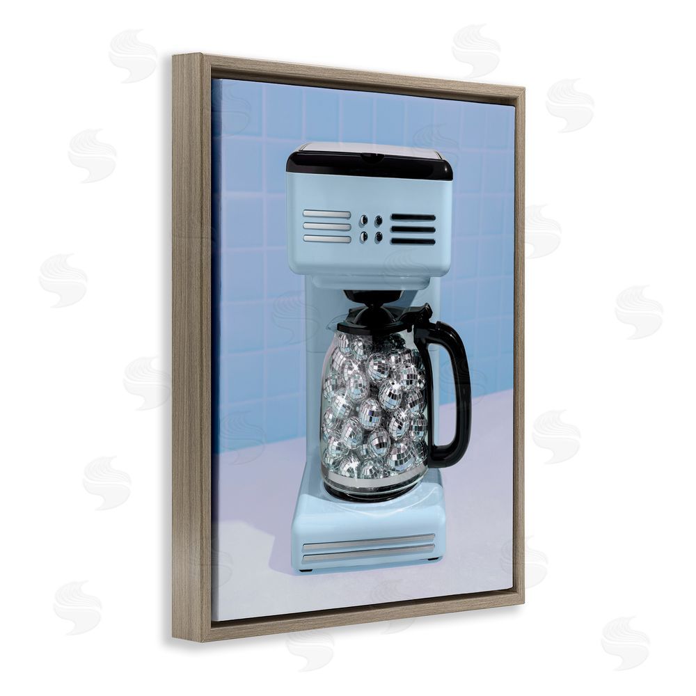 LISH Creative Disco Coffee Maker over Blue Brown Floating Frame Canvas Wall Art Print