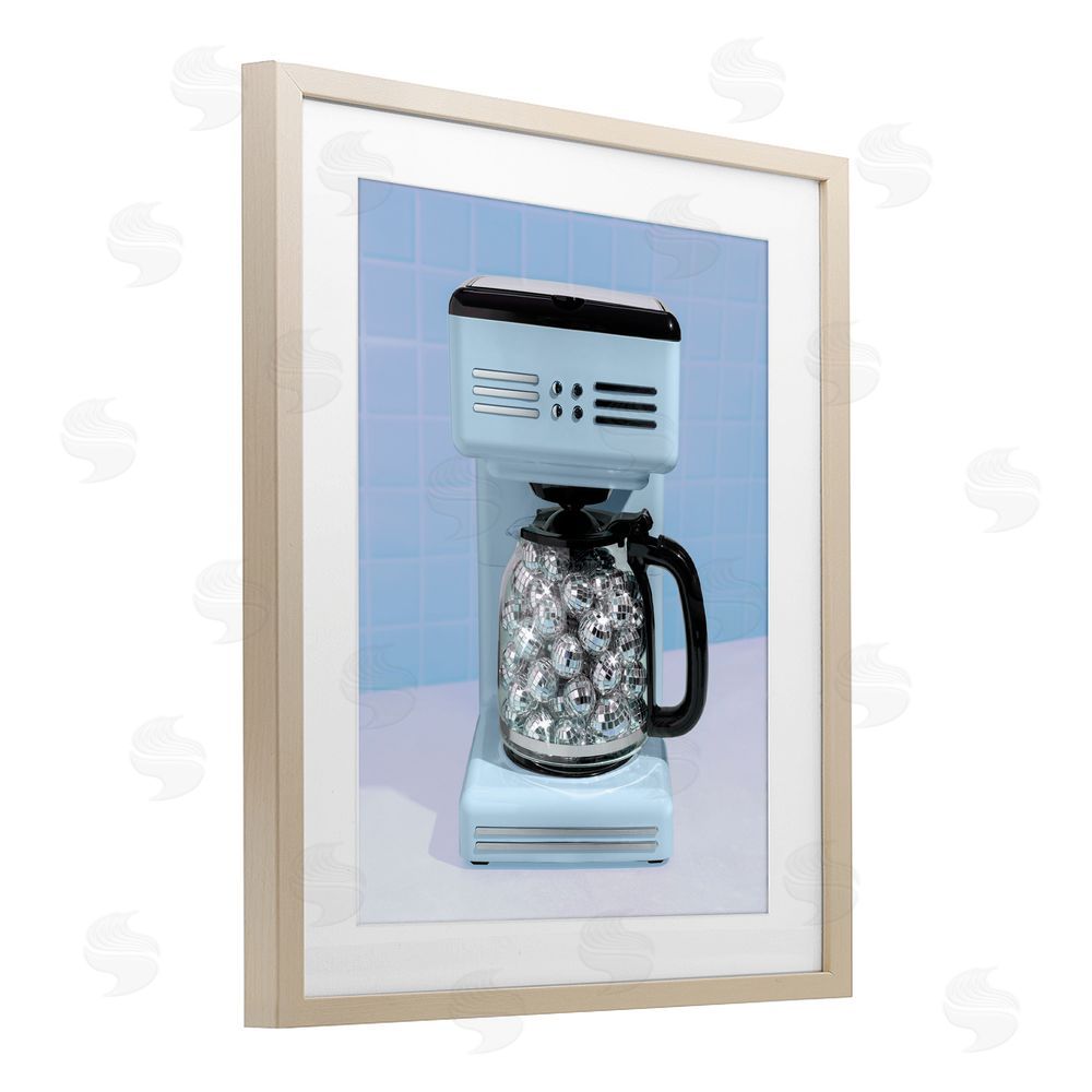 LISH Creative Disco Coffee Maker over Blue Brown Framed Print Under Glass Wall Art