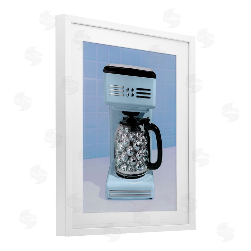 LISH Creative Disco Coffee Maker over Blue White Framed Print Under Glass Wall Art