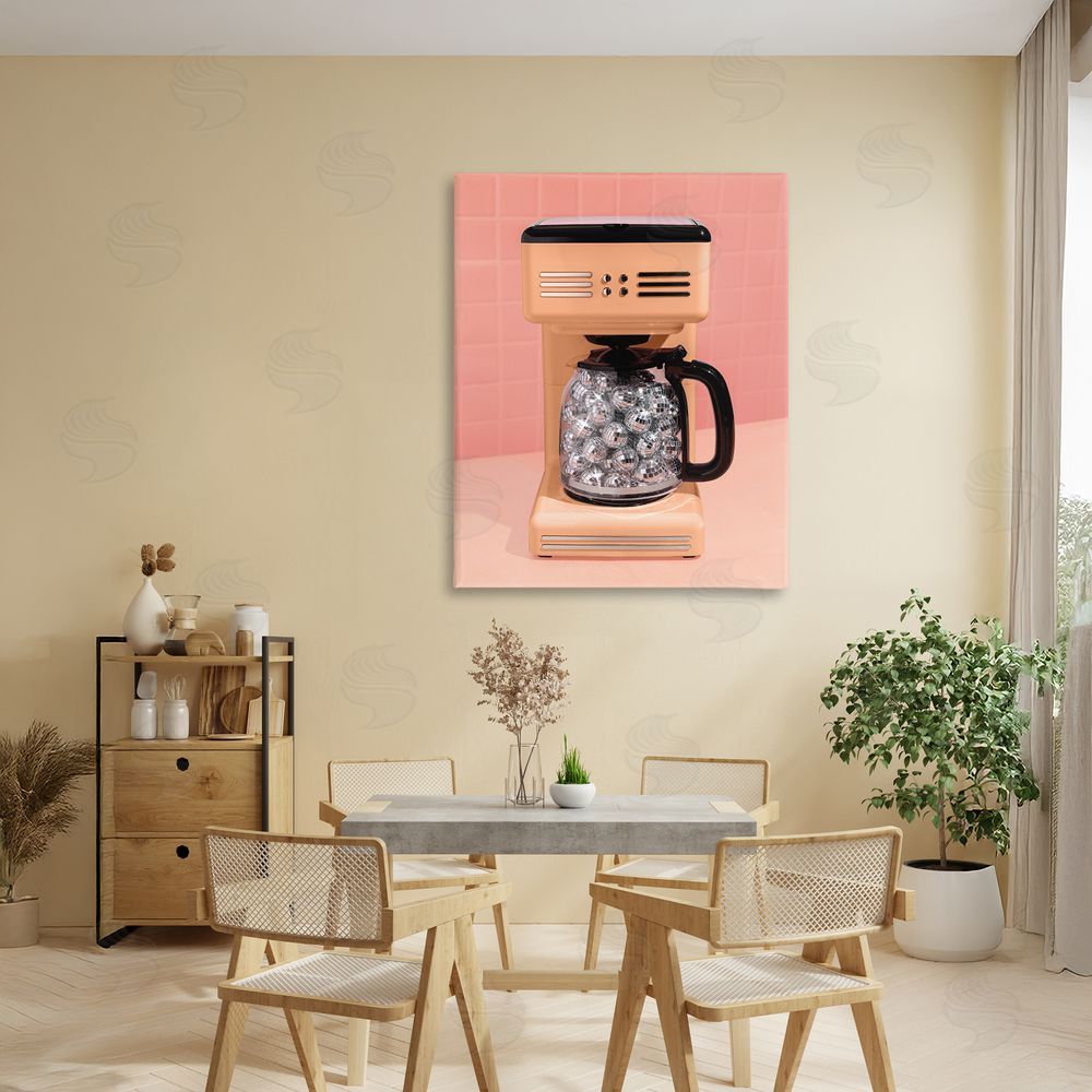 LISH Creative Disco Coffee Maker over Orange Stretched Canvas Wall Art in Room