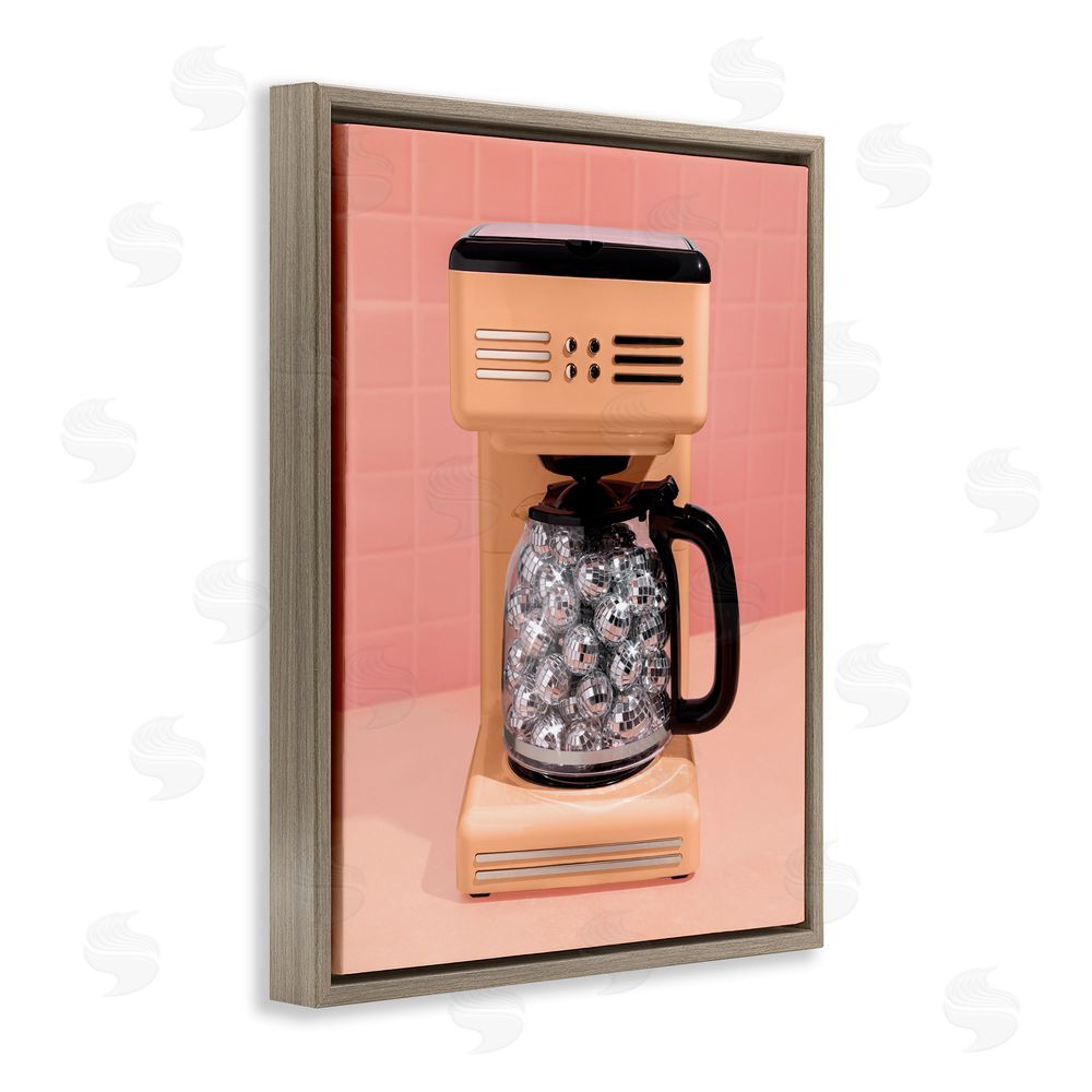 LISH Creative Disco Coffee Maker over Orange Brown Floating Frame Canvas Wall Art Print