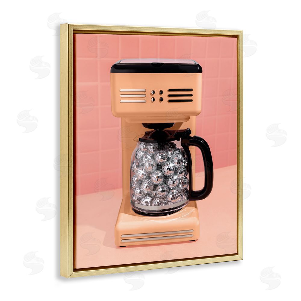 LISH Creative Disco Coffee Maker over Orange Gold Floating Frame Canvas Wall Art Print