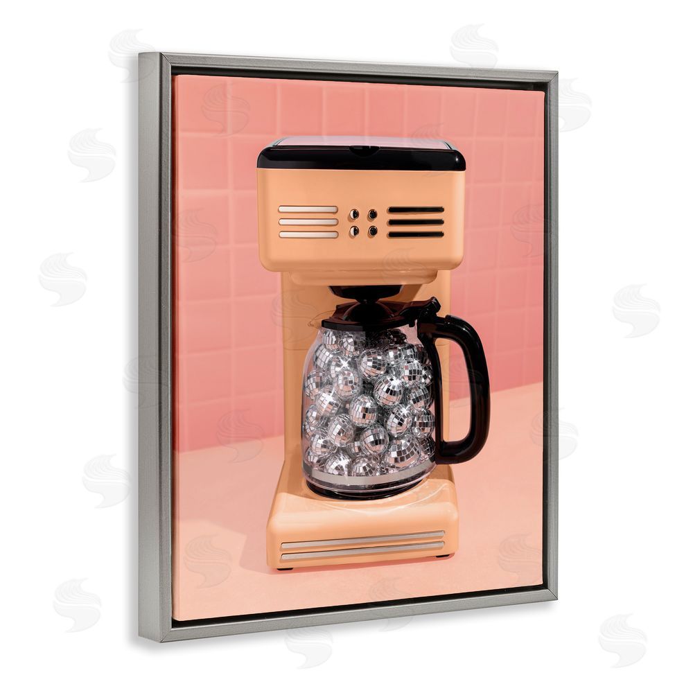 LISH Creative Disco Coffee Maker over Orange Gray Floating Frame Canvas Wall Art Print