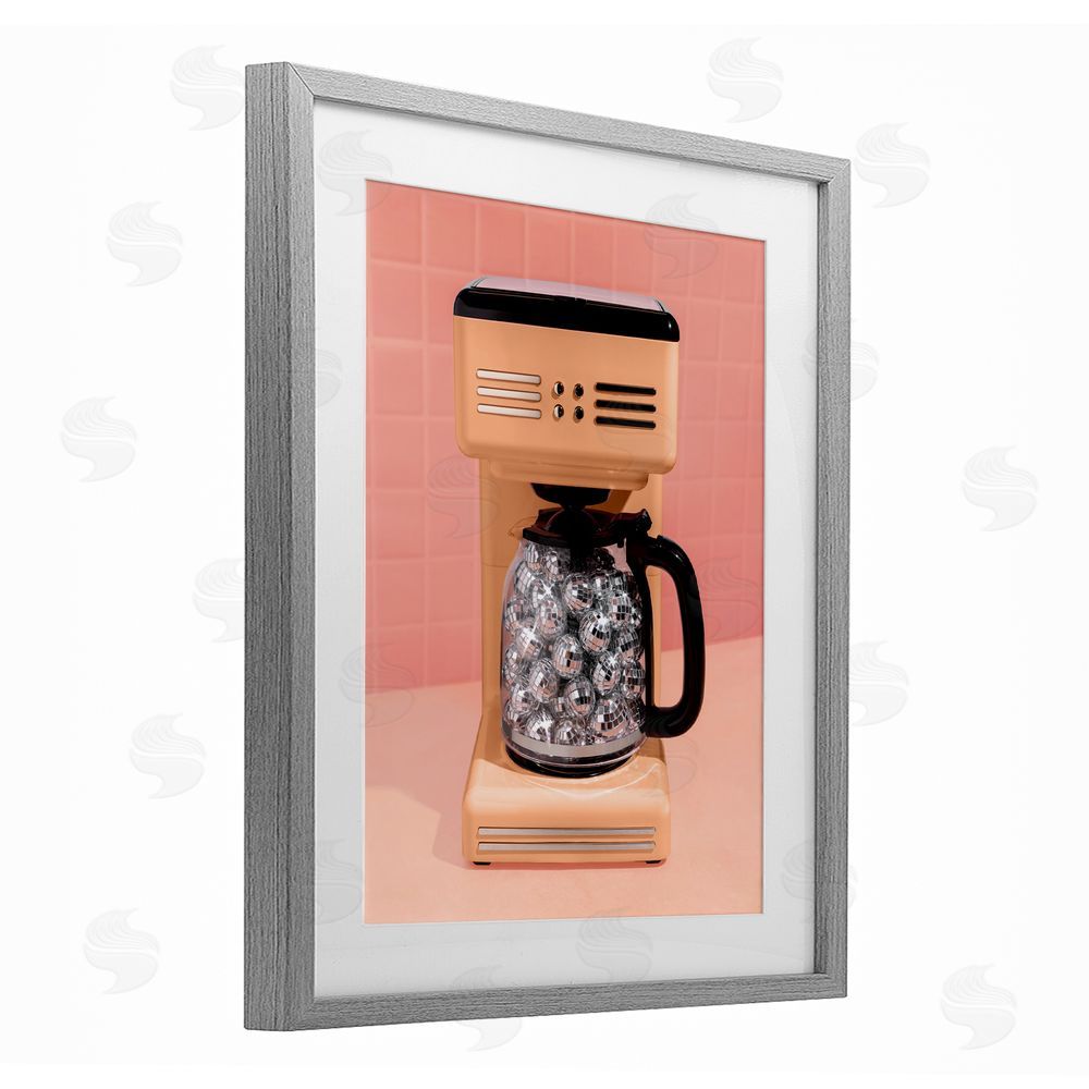 LISH Creative Disco Coffee Maker over Orange Gray Framed Print Under Glass Wall Art