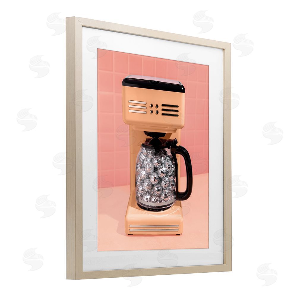 LISH Creative Disco Coffee Maker over Orange Brown Framed Print Under Glass Wall Art