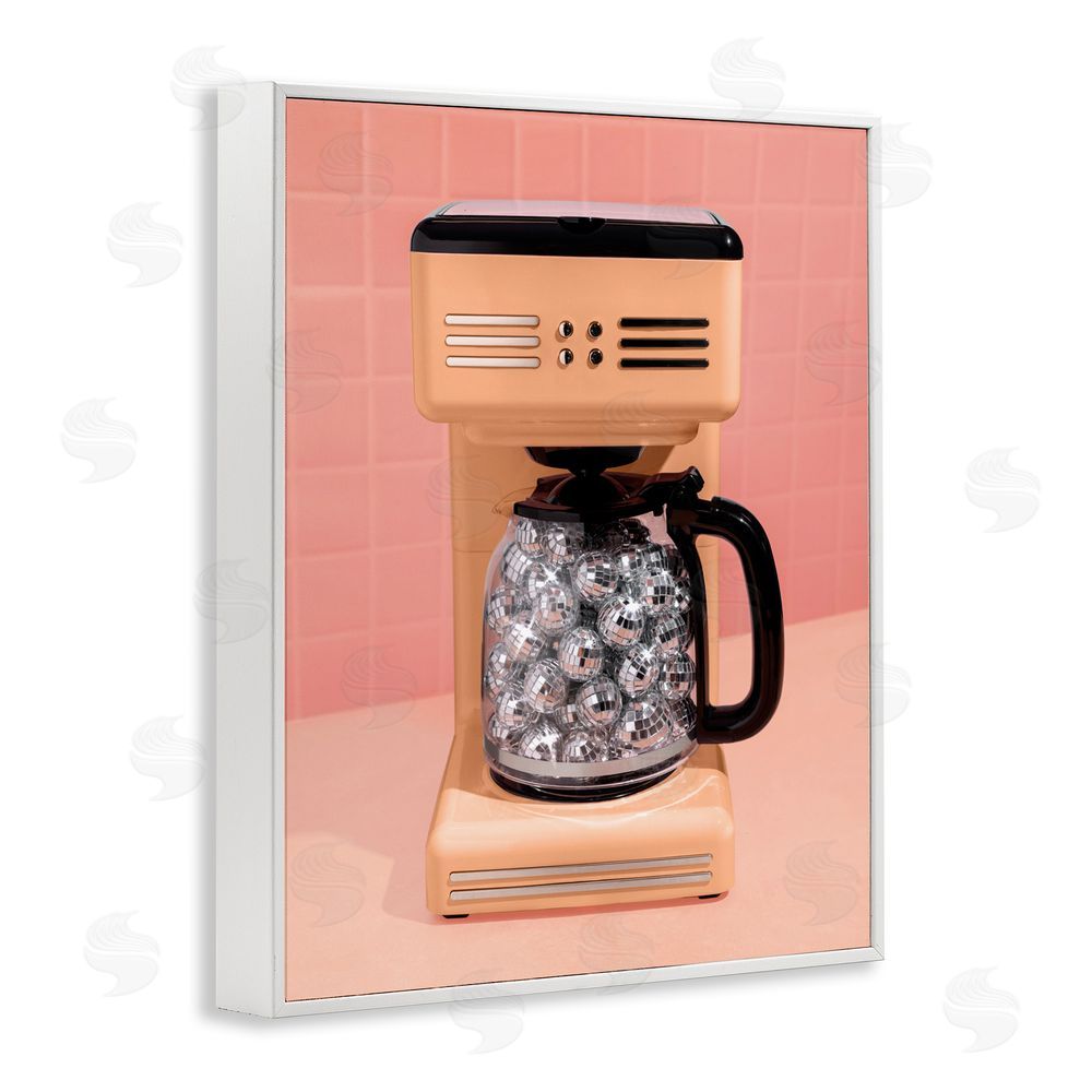 LISH Creative Disco Coffee Maker over Orange White Framed Giclee Wall Art Print