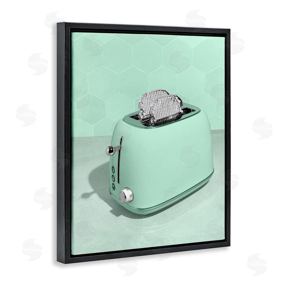 LISH Creative Disco Toaster Over Green Black Floating Frame Canvas Wall Art Print