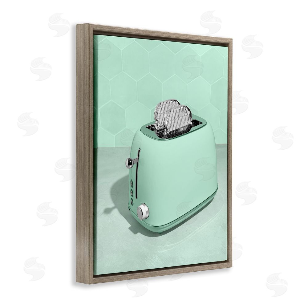 LISH Creative Disco Toaster Over Green Brown Floating Frame Canvas Wall Art Print