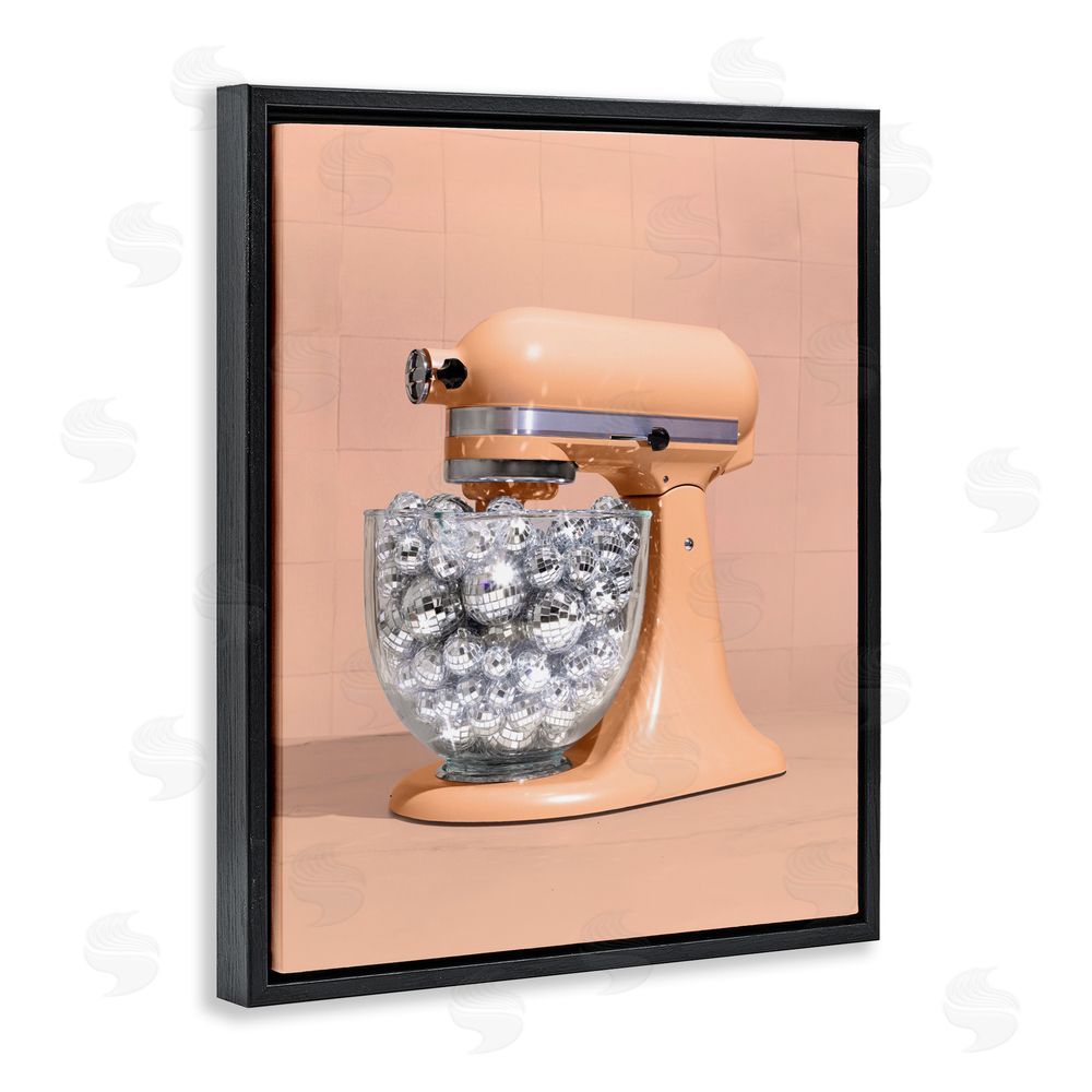 LISH Creative Disco Kitchen Mixer over Orange Black Floating Frame Canvas Wall Art Print