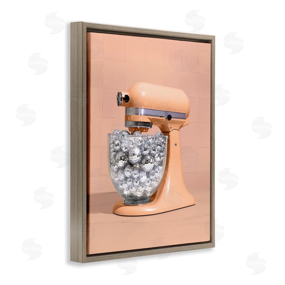 LISH Creative Disco Kitchen Mixer over Orange Brown Floating Frame Canvas Wall Art Print