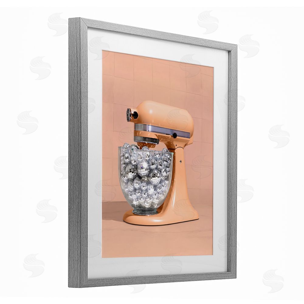 LISH Creative Disco Kitchen Mixer over Orange Gray Framed Print Under Glass Wall Art