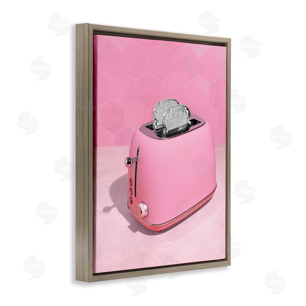 LISH Creative Disco Toaster over Pink Brown Floating Frame Canvas Wall Art Print