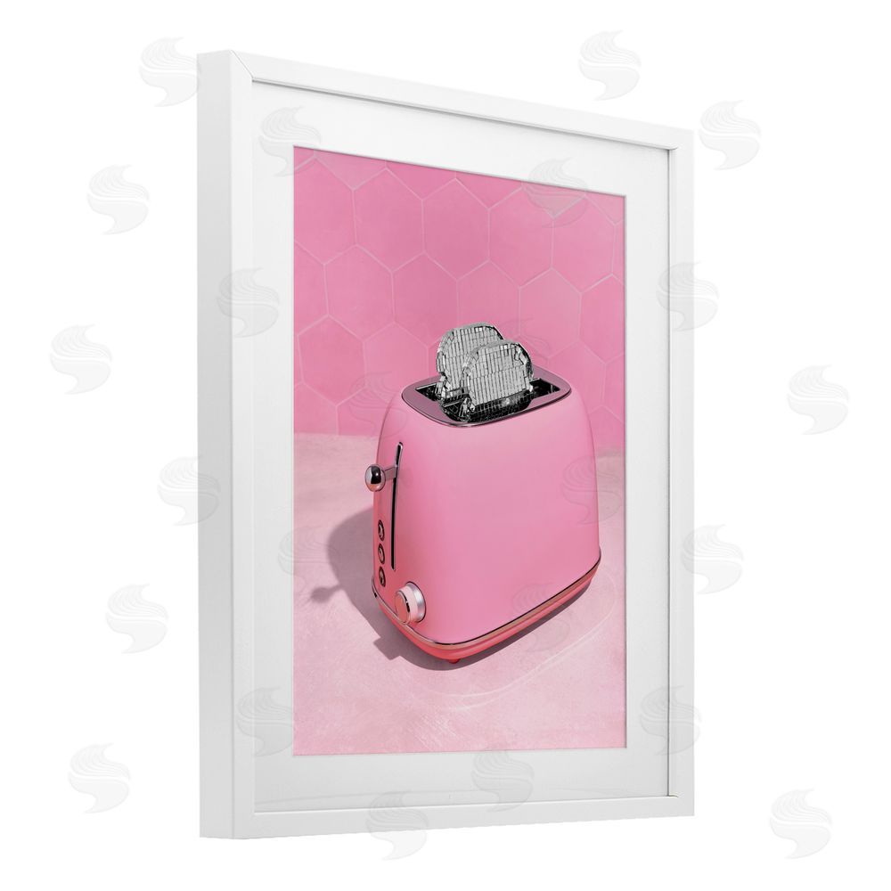 LISH Creative Disco Toaster over Pink White Framed Print Under Glass Wall Art