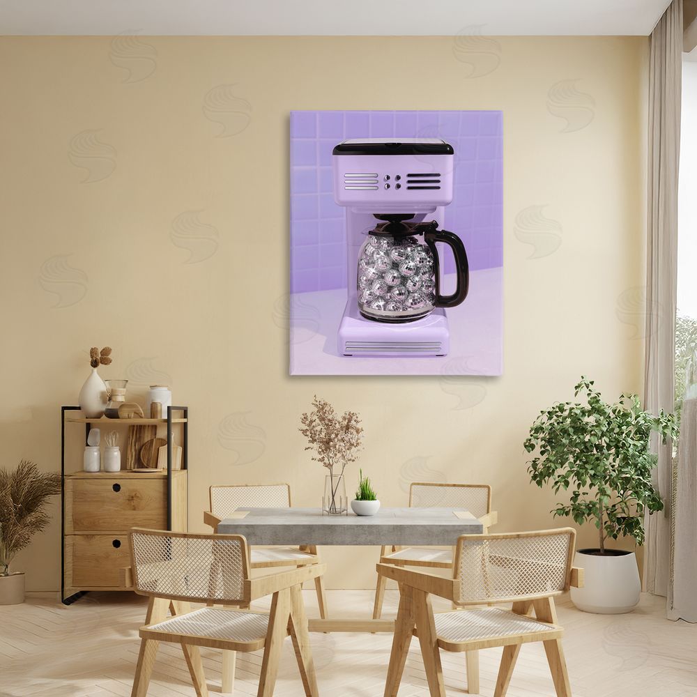 LISH Creative Disco Coffee Maker over Purple Stretched Canvas Wall Art in Room