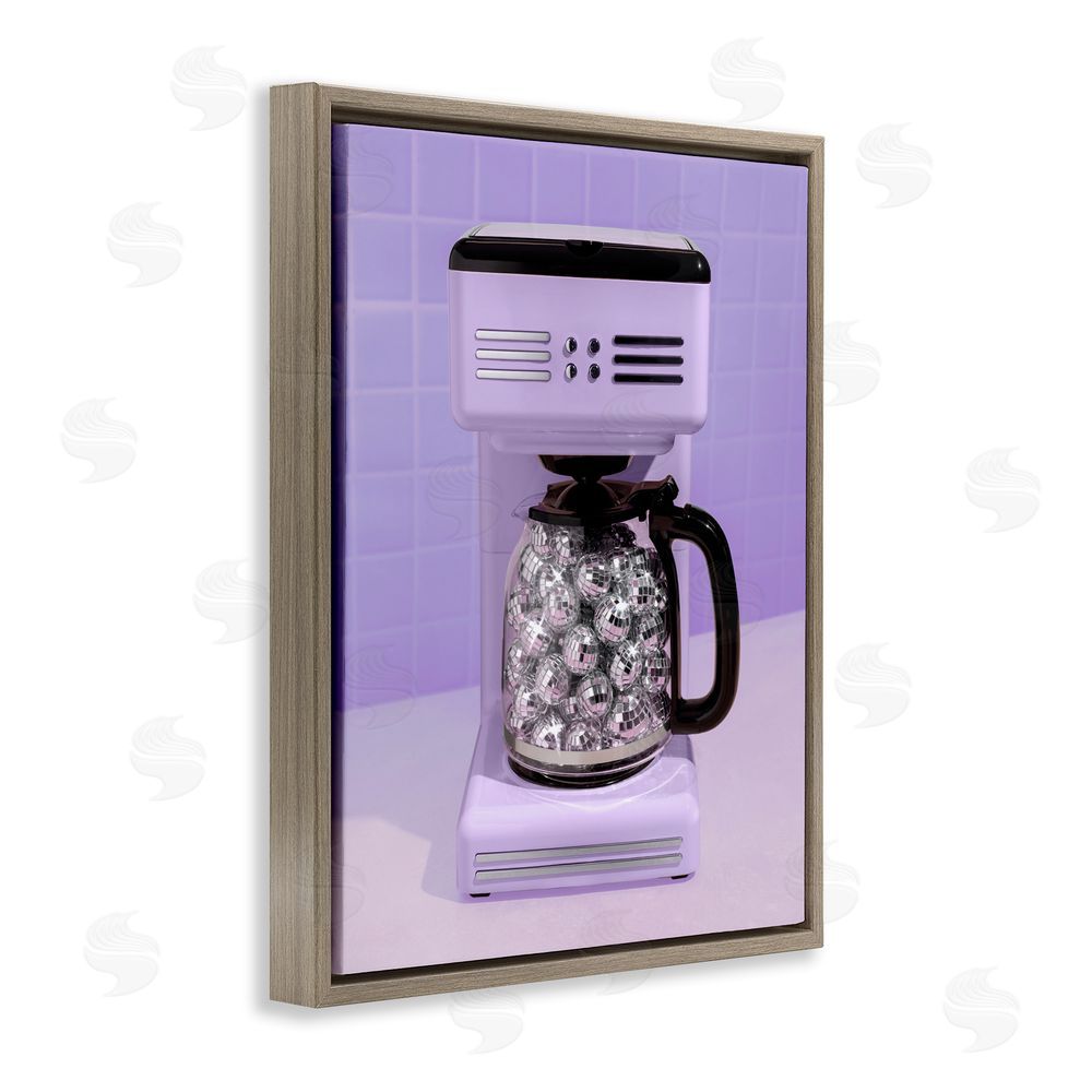 LISH Creative Disco Coffee Maker over Purple Brown Floating Frame Canvas Wall Art Print