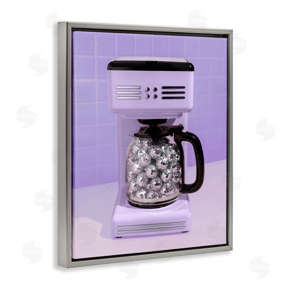 LISH Creative Disco Coffee Maker over Purple Gray Floating Frame Canvas Wall Art Print