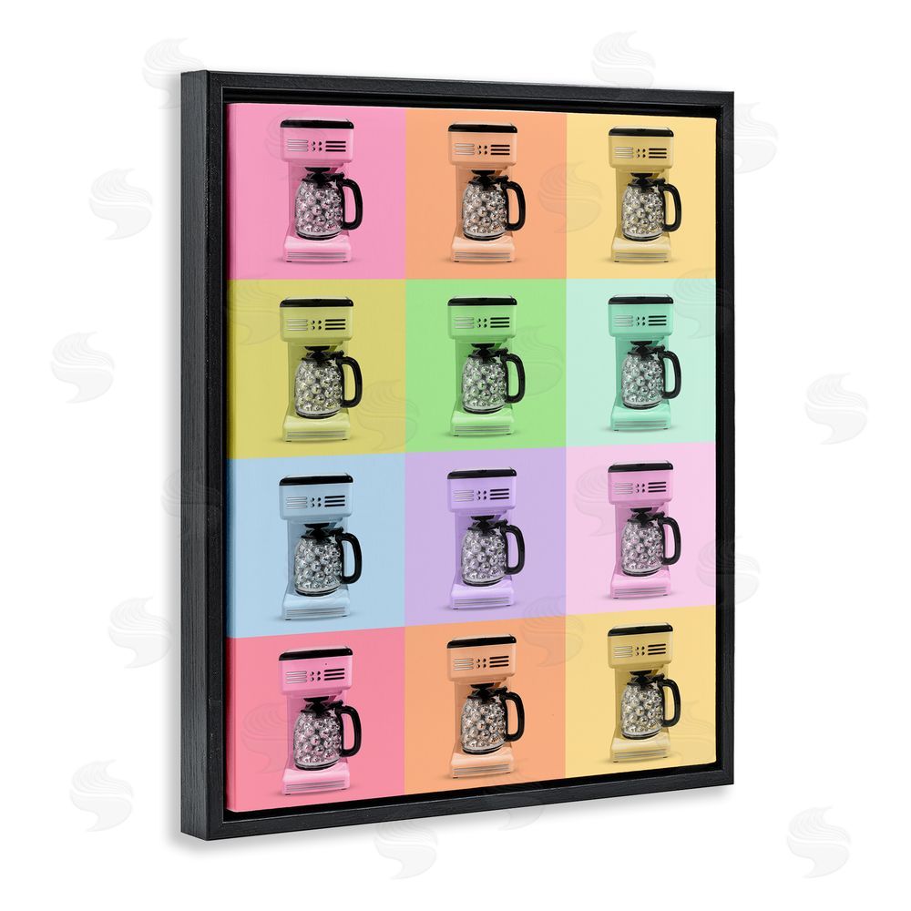 LISH Creative Disco Coffee Maker Collage Black Floating Frame Canvas Wall Art Print