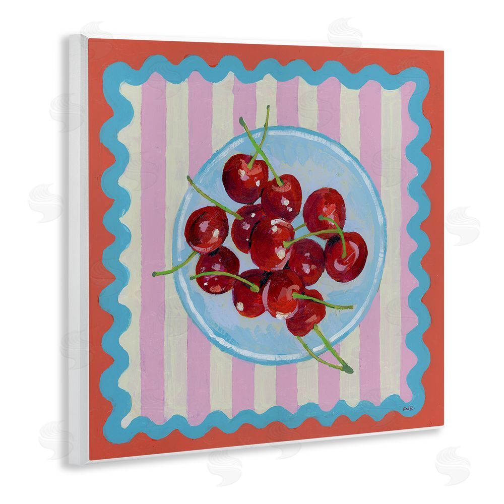 Rachael Reese Red Cherries over Pink Stripes Wall Plaque Home Decor Art Print