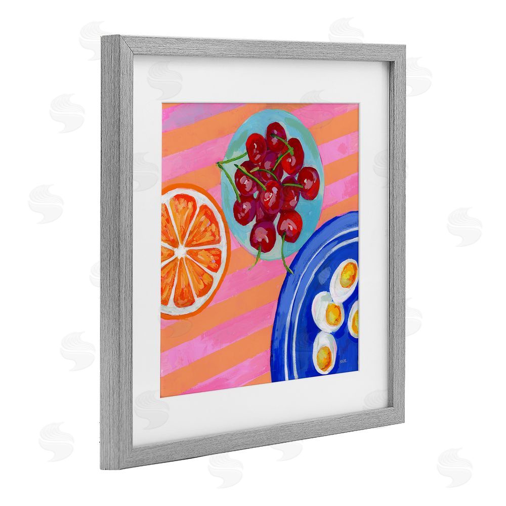 Rachael Reese Summer Snacks Picnic Blanket Gray Framed Print Under Glass with White Mat Wall Art