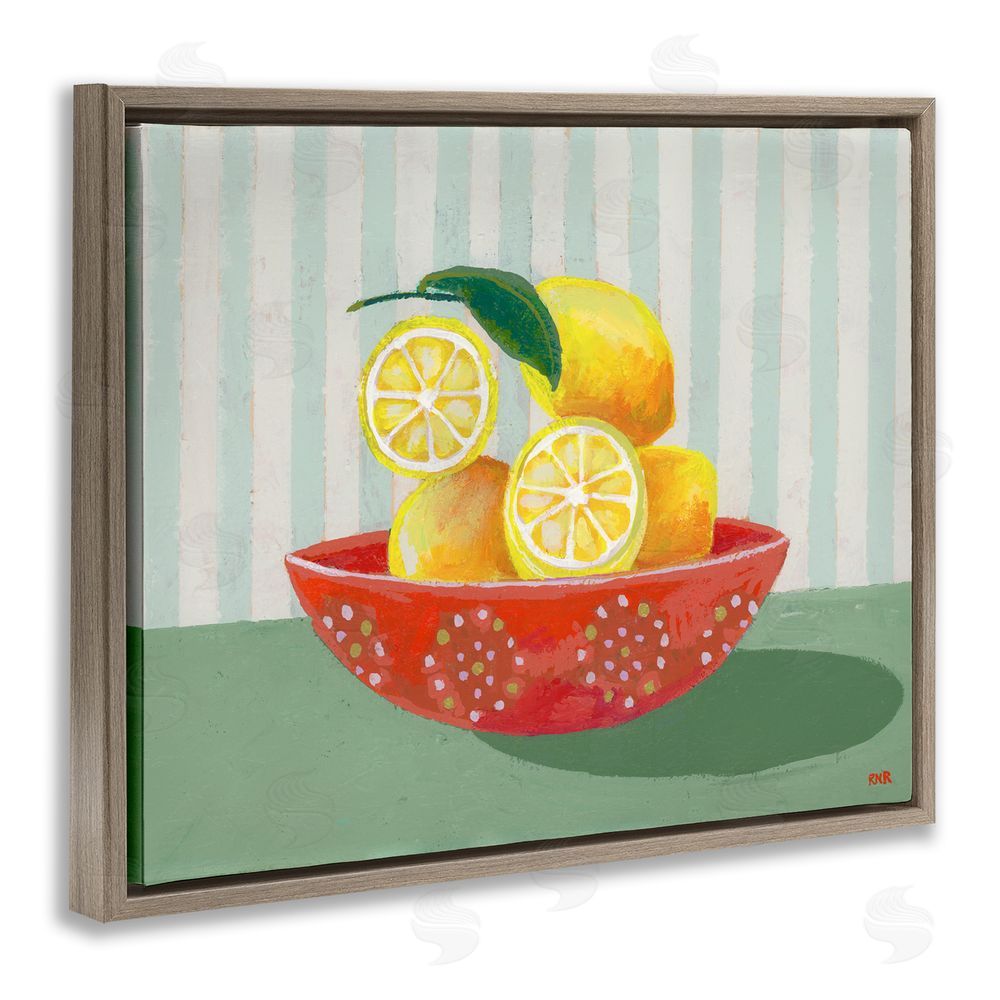 Rachael Reese Sunny Lemons in Red Bowl Brown Floating Framed Canvas Wall Art Print