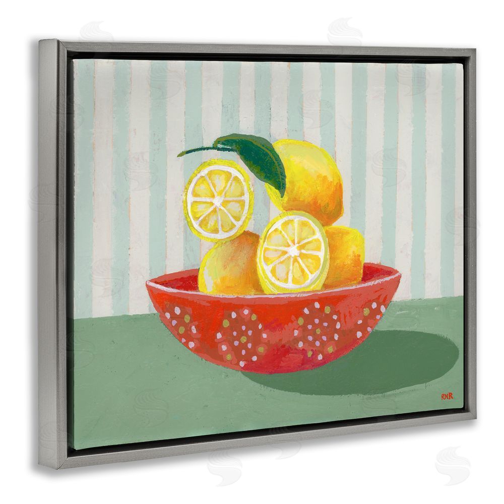 Rachael Reese Sunny Lemons in Red Bowl Gray Floating Framed Canvas Wall Art Print