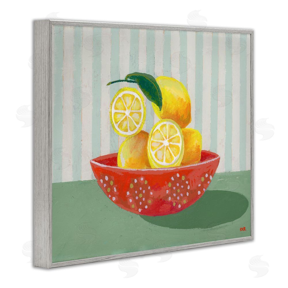 Rachael Reese Sunny Lemons in Red Bowl Gray Framed Giclee Wall Art Print