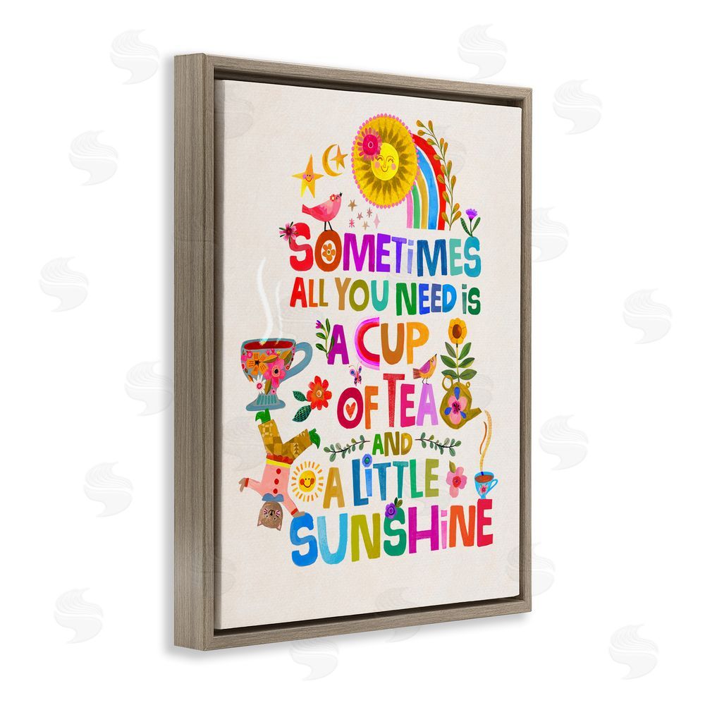 Katherine Herrell Studio Cup Of Tea & Sunshine Brown Floating Frame Canvas Wall Art Print