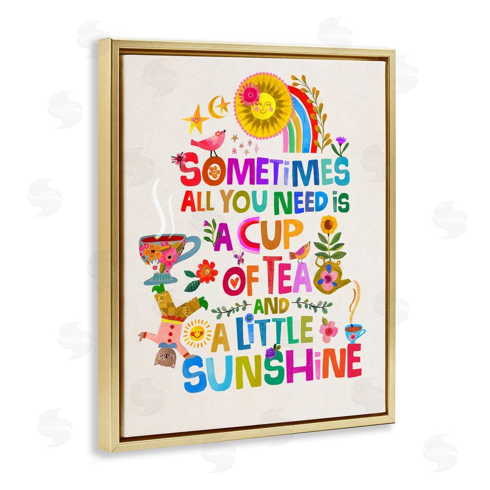 Katherine Herrell Studio Cup Of Tea & Sunshine Gold Floating Frame Canvas Wall Art Print