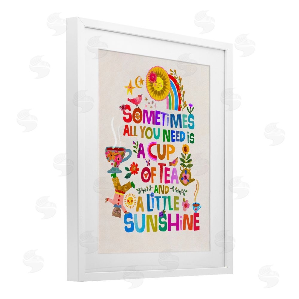 Katherine Herrell Studio Cup Of Tea & Sunshine White Framed Print Under Glass Wall Art