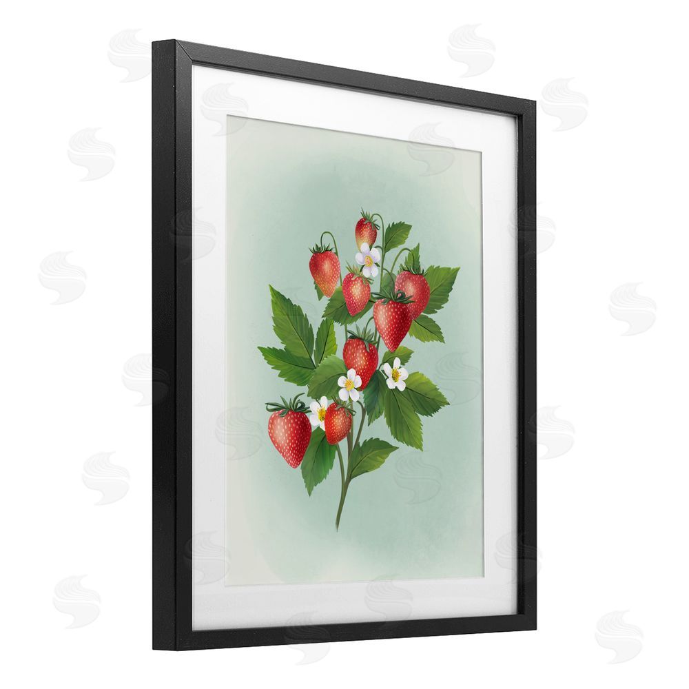 Diane Neukirch Vintage Strawberry Bundle Black Framed Print Under Glass with White Mat Wall Art