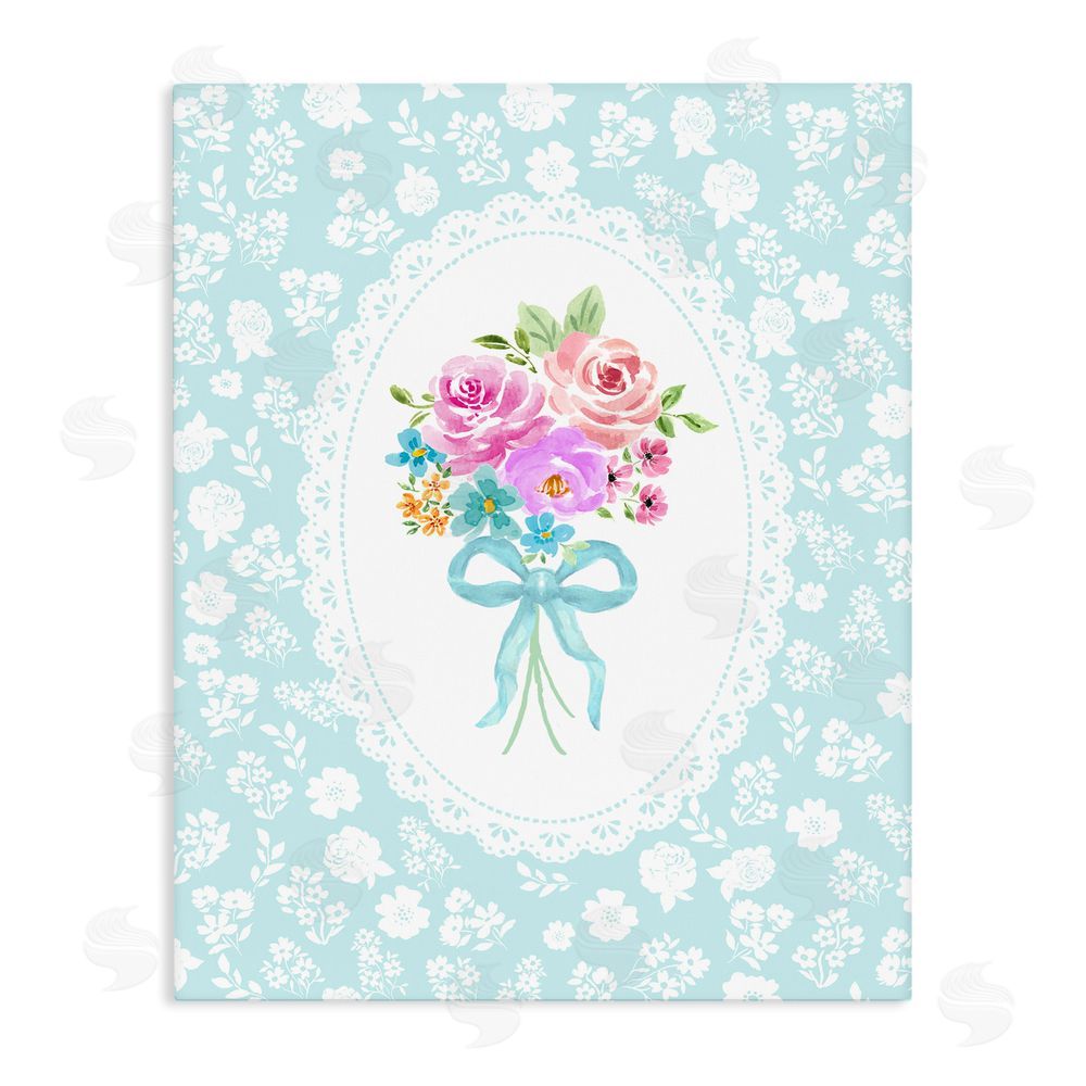 Corinne Haig Aqua Feminine Bouquet Stretched Canvas Wall Art Print